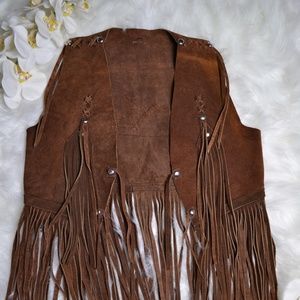 RARE VINTAGE LEATHER VEST Western Brown Fringe